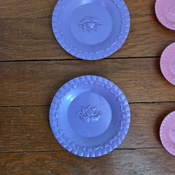 2000s Y2K Vintage Cabbage Patch Purple Plastic Tea Set With Plates And Cups - Picture 3 of 8
